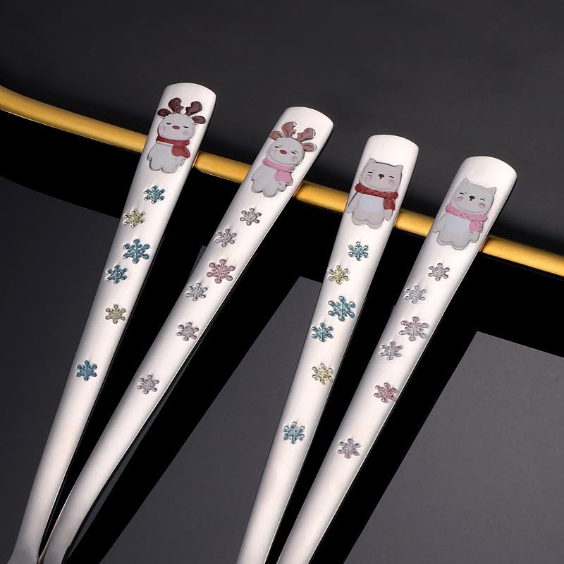 Silverware Flatware Set, 1/4/6/8/10/12 Pieces 304 Stainless Steel Spoons Long Handle Mixing Spoon Cartoon Polar Bear Small Round Spoon Household Soup Spoon(White,8Pcs)