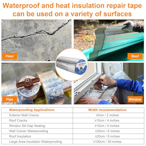 Image of HARFINGTON Waterproof Butyl Tape 16-ft x 12 inch W Aluminum Foil Sealant Tape, 0.02 inch Thick Upgraded Outdoor Use Self-Adhesive Sealing Tape for Roof Window RV Boat Pipe Repair