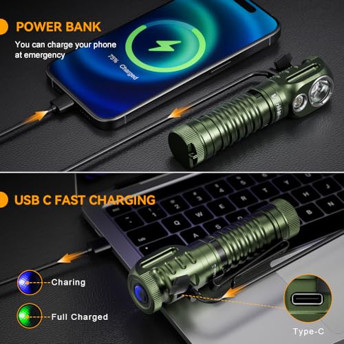 wurkkos HD20 Right Angle Flashlight Rechargeable Headlamp with Spotlight and Floodlight,IP68 Waterproof,Max 2000 Lumen,Magnetic Tailcap,Bright Angle-Head Flashlight and Toollamp - Image 2