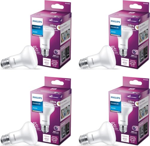 PHILIPS LED 45W R20 4-Pack Ultra Definition Daylight (5000k) 450 Lumen (5.5W = 45W) Dimmable Frosted Flicker-Free Light Bulbs - image 1