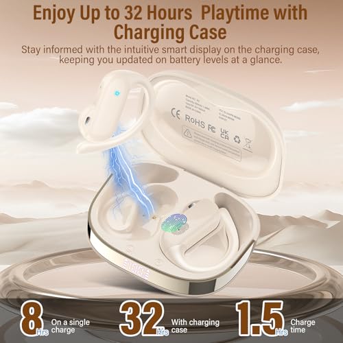 Image of Open Ear Earbuds, Bluetooth 5.4 Wireless Earbuds with Ear Hooks, 32H HiFi Stereo Open Ear Headphones with Clear Calls, IPX7 Lightweight Air Conduction Headphones for Workouts and Running, White