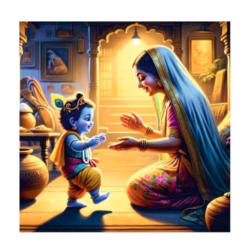 Image of Techgifti Baby Krishna And yashoda Maa Hand Wall Poster for Pooja Room, Office, Kids Room (Size- 46CM X 46CM)