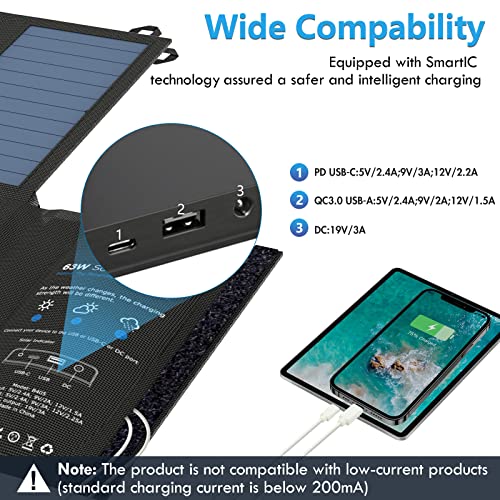 [Versão 202020] Carregador solar grande azul 63W com painel solar SunPower (5 V USB + saída CC 19V +