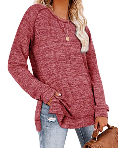 Image of Aokosor Womens Sweaters Long Sleeve Shirts Lightweight Side Split Tunic Tops for Leggings Trending Now 2023