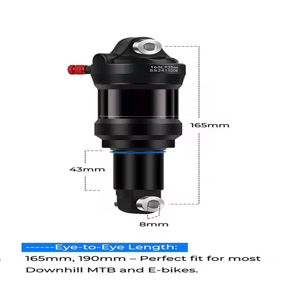 Ammortizzatore per mountain bike, 120 – 200 psi, regolabile, ammortizzatore posteriore per bici elettrica (165 mm)
