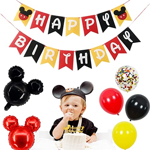 Mickey Mouse Birthday Party Supplies For Mouse Theme Birthday Decorations, Red Black Yellow Balloons Happy Birthday Banner Welcome Hanger Birthday Party Favors Decorations For Boys&Girls #TOP8