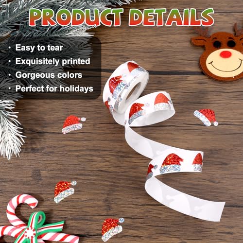 500 Stück Weihnachtsmannmützen Aufkleber, Glitzer Weihnachtsmütze Sticker Rolle Selbstklebend für Weihnachtsumschläge Karten Geschenke Partydekoration Festartikel