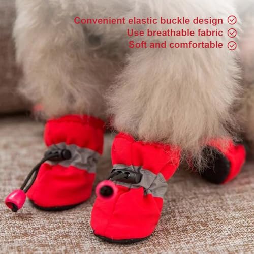 IKOPFLN Hundeschuhe, 4er-Set wasserdichte Schneeschuhe pfotenschutz mit Anti-Rutsch Sohle, pfotenschutz Hundeschnee Stiefel für Kleine Mittlere Hunde(Rot)
