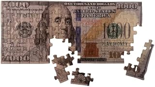 Fake Play Money Dollar Bills 75-Piece Mini Jigsaw Puzzle One Thousand Dollar Bill Design 9x4 Inches Gift Souvenir Holiday Birthday Party Favor Adults and Kids