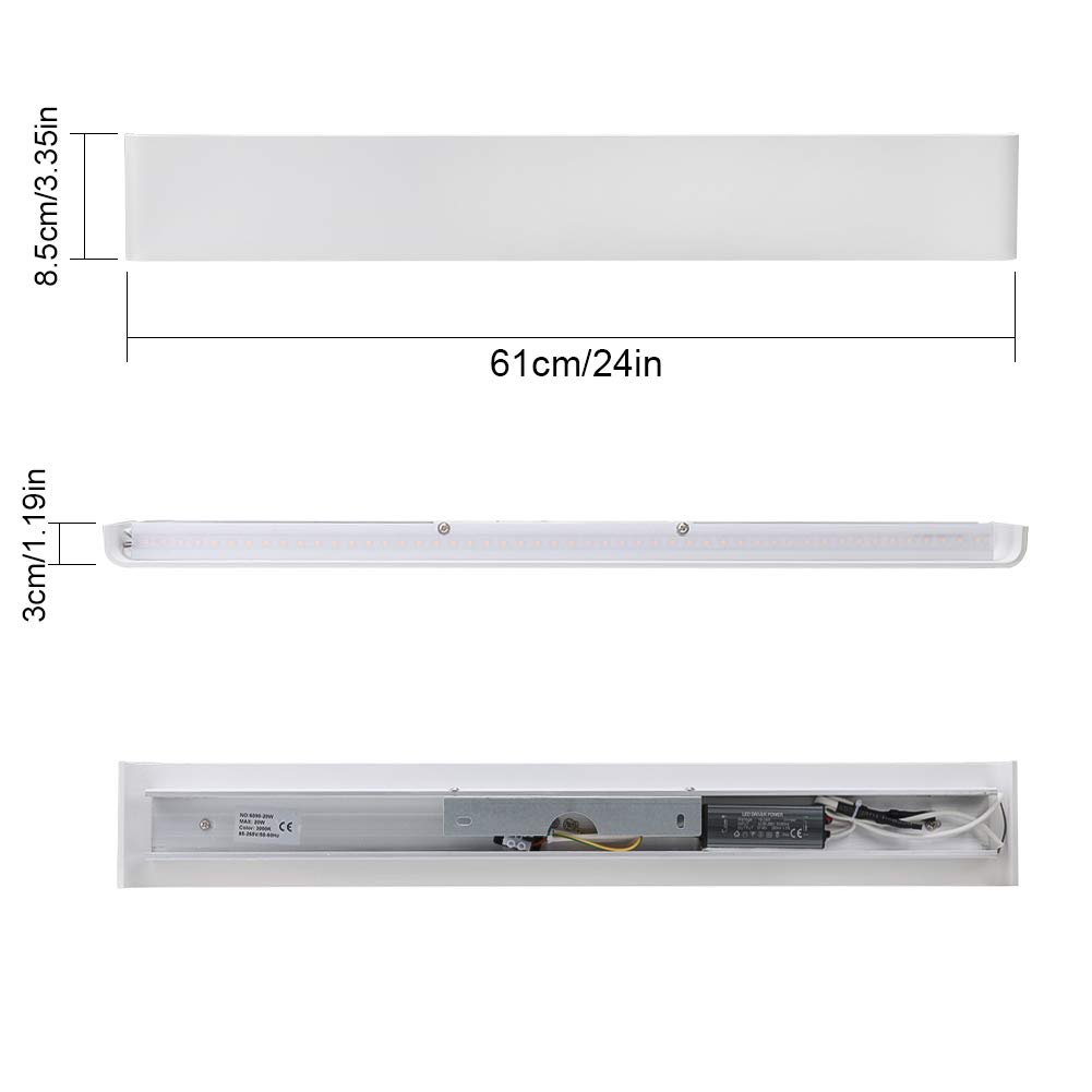 Klighten Wandlampe LED 20W, 60CM Wandleuchte Modern Innen, 3000K Warmweiß Wandbeleuchtung für Bad Wohnzimmer Treppenhaus Schlafzimmer, Weiß