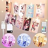 Bunt Foto Clips Lichterkette für Zimmer, USB & Batterie 2M 20 LED Lichterkette mit 20 Klammern für Fotos mit Fernbedienung, 10 Farben Lichterkette Bilderrahmen für Wohnung, Haus, Geburtstag, Party
