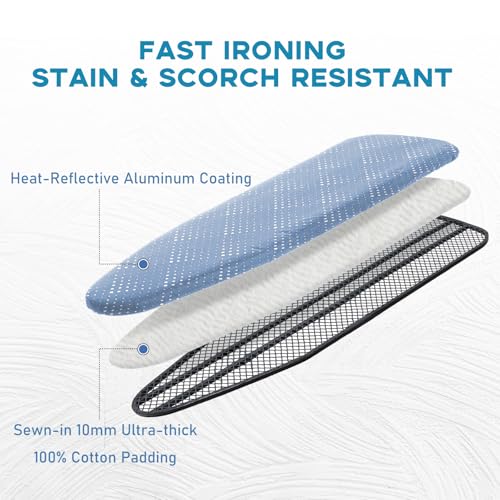 Image of Ironing Board Cover with Padding 15x54, RAINHOL Full Size Padded Iron Table Cover with Aluminum Coated, Elastic Edge, Standard Size, Extra Thick, Blue Pattern