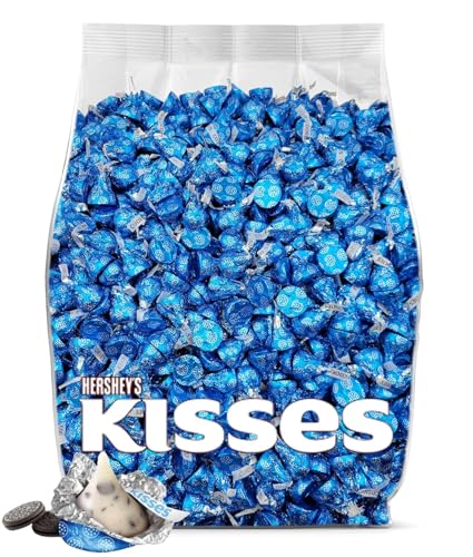Image of Hershey Kisses Cookies and Cream Candy - 200 Pieces Cookies and Cream Hershey Kisses Bulk - Blue Kisses Chocolate Individually Wrapped - Bulk Chocolate Candy for Baby Showers, Party Favors, Snacking and Sharing - 2 Pounds