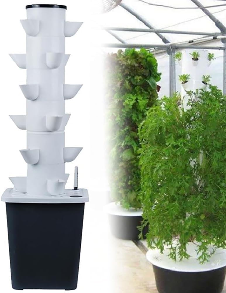 Torre da Giardino Idroponica, Sistema di Coltivazione Idroponica, per Erbe da Interno, Frutta E Verdura, Torre Aeroponica con Pompa Idratante, Adattatore, Vasi A Rete, Timer