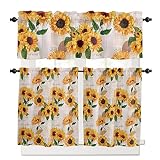 Wohnkutu 3 Piece Sunflower Kitchen Valance and Tier Set, Yellow Floral Small Half Window Tier Curtai