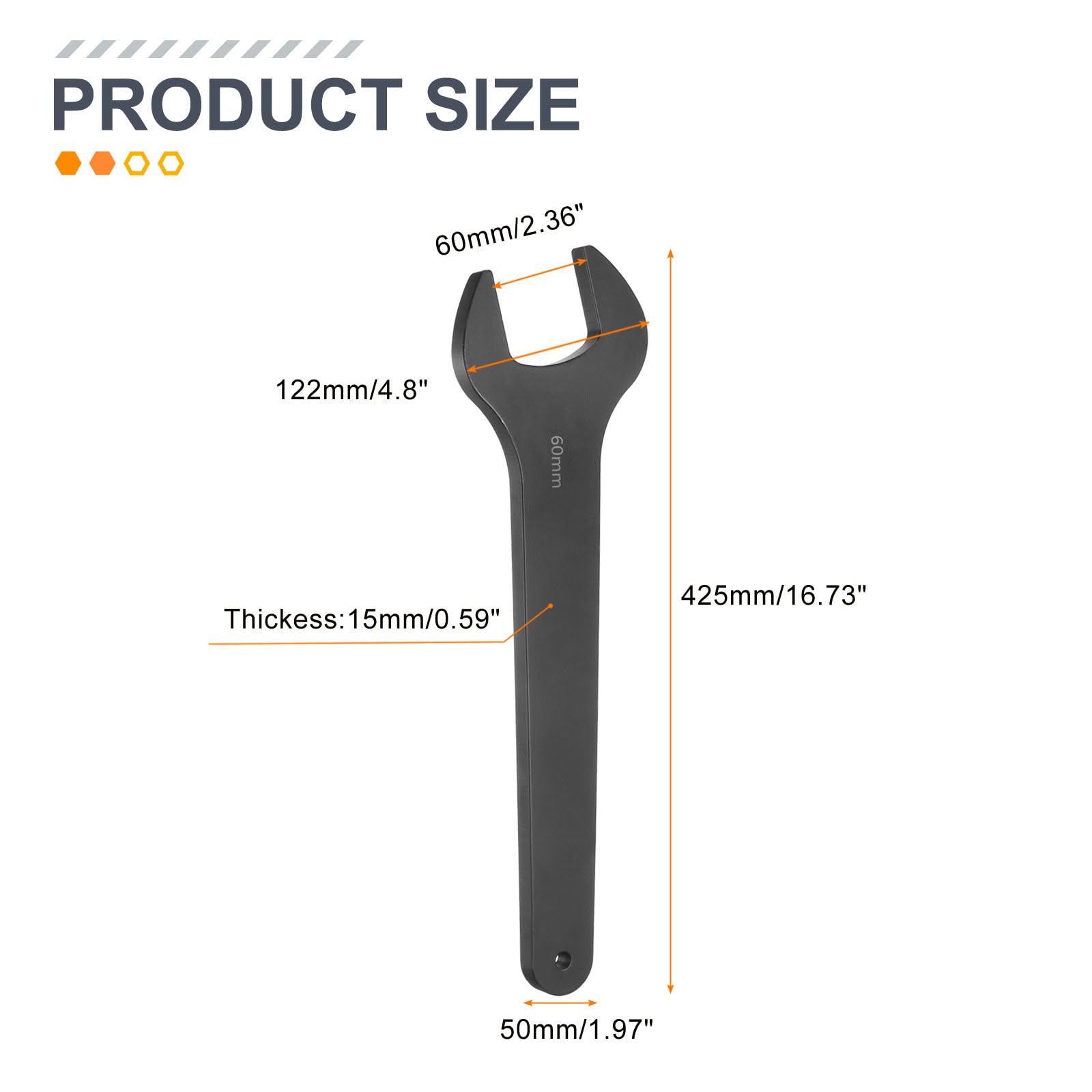 QUARKZMAN Llave De Boca Fija Individual 60mm Métrica Ángulo De 15 Grados Con Desviación Llave De Boca Abierta En Forma De U Pequeña Cabeza Plana Llave Negra Con Vástago