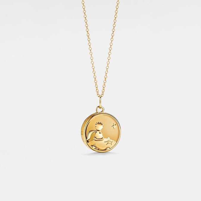 PERIMADE Locket Necklace Customize Picture Pendant for Women, Personalized Little Prince Locket that Holds Photo, Custom Engraving Text Memorial Charm Necklace Birthday Christmas Jewelry Gift