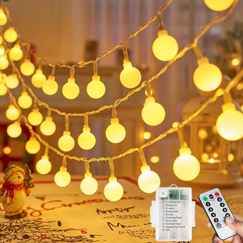 Knayis Fairy Lights Battery,7M/23FT 60LEDs Battery Operated String Lights Waterproof, with 8 Modes Remote Control Fairy Lights for Indoor/Outdoor, Christmas Decorations (Warm White)