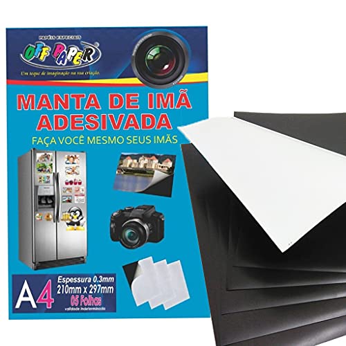 Manta de Imã Adesivada A4, Off Paper, 10476, Preto, 5 Folhas