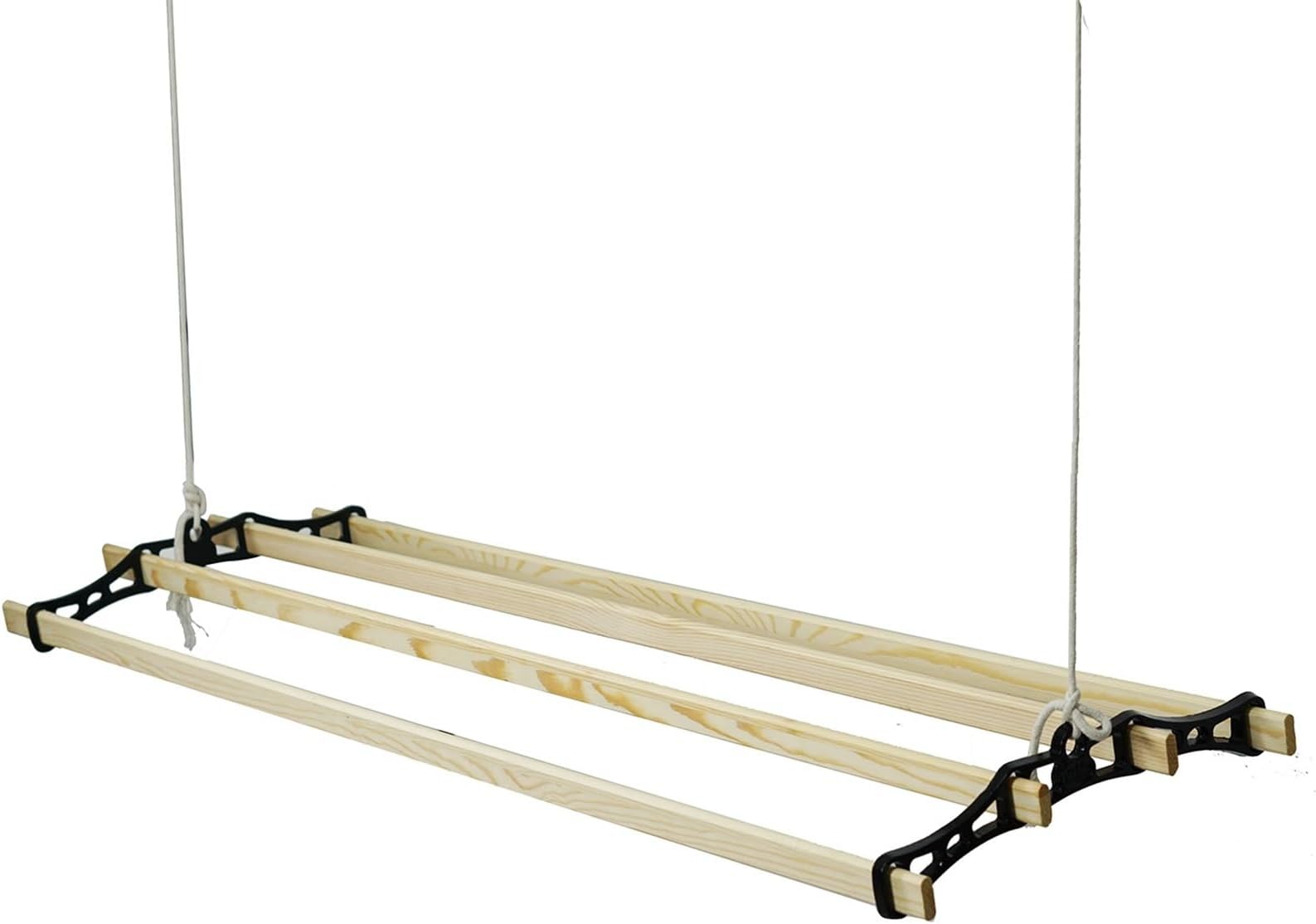 Gr8 Home Black Cast Iron Wooden Hanging 1.2m Retro Vintage Antique 4 Lath Slat Victorian Edwardian Clothes Horse Creel Airer Dryer Kitchen Rack Ceiling Pulley Laundry Drier