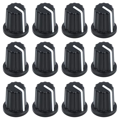 Pretwad 12 Pcs 6mm D Type Potentiometer Control Knobs - Black Plastic Rotary Knobs for Potentiometers & Encoders, Plastic Volume Audio Mixer Bass Tone Rotary Knob, DJ Controller Console Control Knob