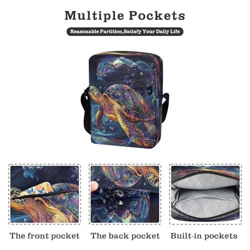 Crossbody Bag Colorful Sea Turtles Messenger Bag for Women Men Purse Shoulder Bag Satchel Bag with Adjustable Strap 214B89042