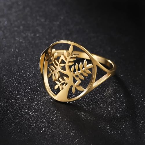 Bagues en acier inoxydable avec arbre de vie ciselé pour un bijou de mariage durable