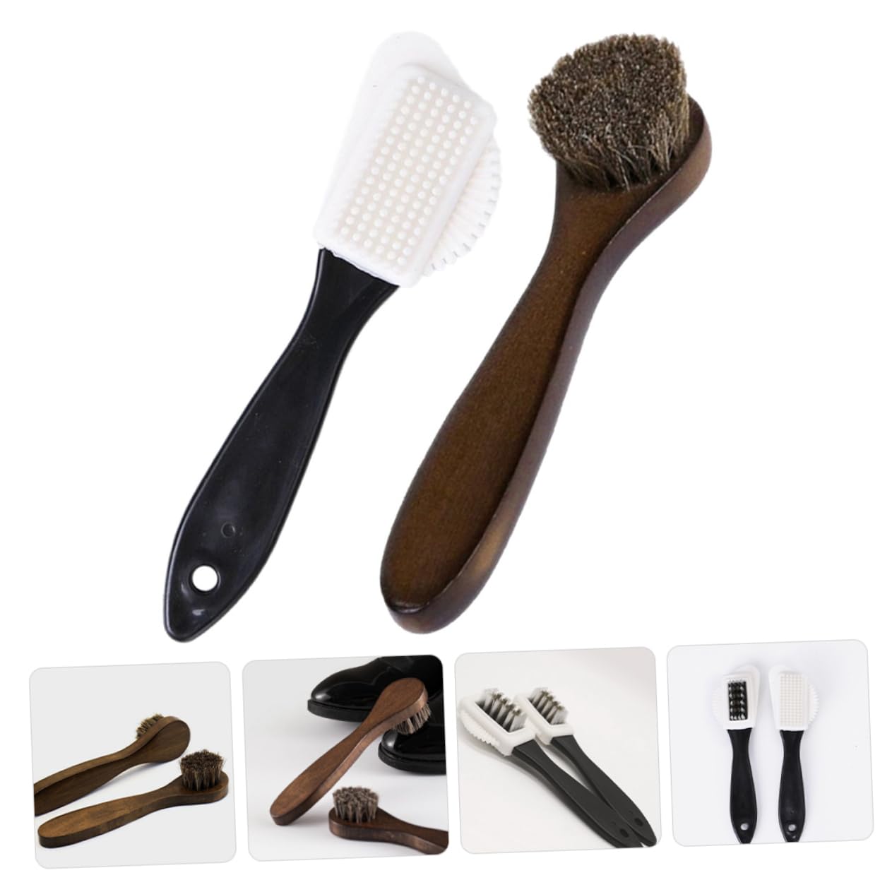Healeved 4 Set Spazzola in Setola Per Scarpe in Pelle Pulisci Stivali Pulitore Per Scarpe Bianco Kit Spazzole Lucidatura Kit Spazzole Per Stivali Di Legno 2 Pezzi * 4