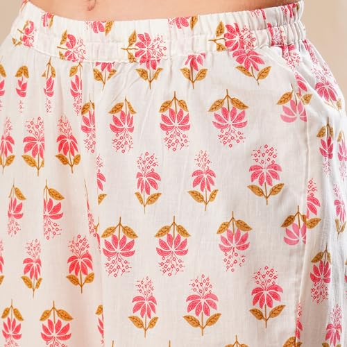 Image of Globus Women Ivory Floral Print A-Line Kurta Set With Trouser-3638388001