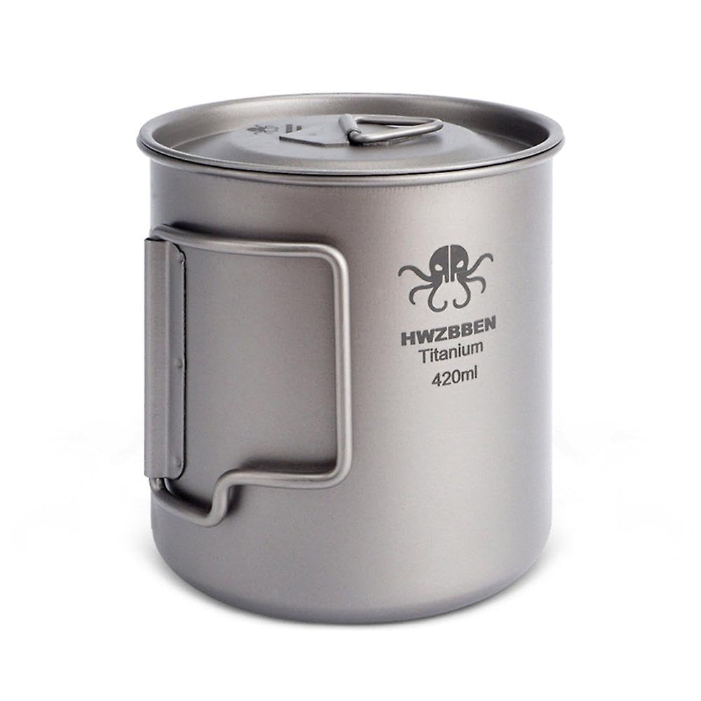 JOYHAPPST 420Ml Titanium Cup Camping Water Mug With Foldable Handles Lightweight Water Cup For Backpacking Camping Fishing