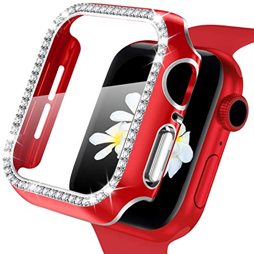 ZAROTO for Apple Watch case 40mm with Tempered Glass Screen Protector for iwatch Series 6 5 4 SE, Bling Crystal Diamond Rhinestone Bumper Full Cover Protective Case Women Girls 40mm Red