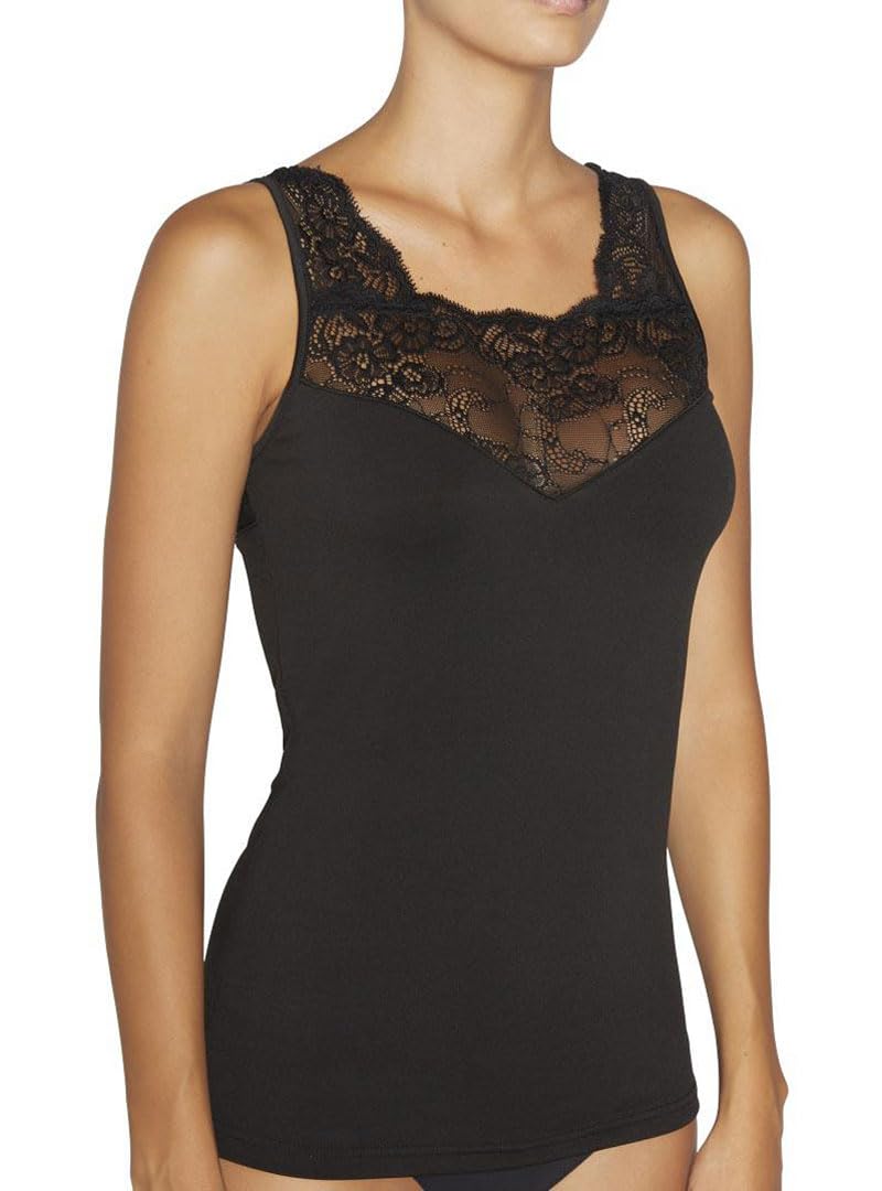YSABEL MORA Camiseta Térmica para Mujer de Tirantes con Detalle de Encaje. Ropa Térmica de Chica sin Mangas para Invierno. Térmico Interior con Escote Redondo de Encaje. Color Negro. Talla M.