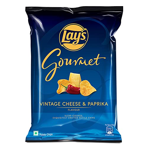 Image of Lay's Gourmet Kettle Chips, Vintage Cheese & Paprika Flavour, Premium Slow-Cooked Potato Chips, Chips And Snacks - Cheese, 55 Gm