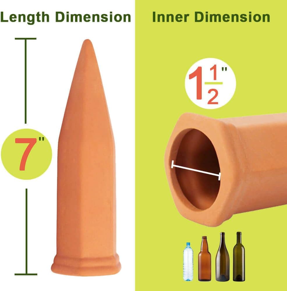 vensovo Terracotta Self Watering Spikes - 16 Pcs Potted Plant Watering Devices Vacation Self-Watering Stakes for Outdoor, Indoor Plants, Wine Bottle