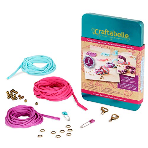 Craftabelle – Friendship Fabrics Creation Kit – Bracelet Making Kit – 35pc Jewelry Set with Jersey Yarn and Accessories – DIY Jewelry Kits for Kids Aged 8 Years +