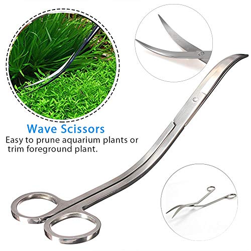 ACEONE Aquascaping Tools, 5 in 1 Stainless Steel Aquarium Tool Set with Wave Scissors, Tweezers, Spatula, Squirt Feeder, PH Tester for Fish Tank Aquatic Plant