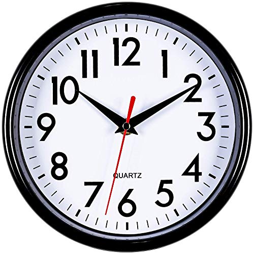 Bernhard Products - Black Wall Clock 8" Silent Non-Ticking Quality Quartz Battery Operated
