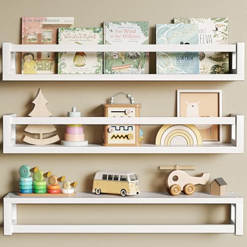 Image of TidyCorner Upgraded Thick Floating Shelves - 24 Inch Multi-Use Wall-Mounted Bookshelves for Kids and Nursery, Ideal for Books, Toys, Spice Rack, Decor - White