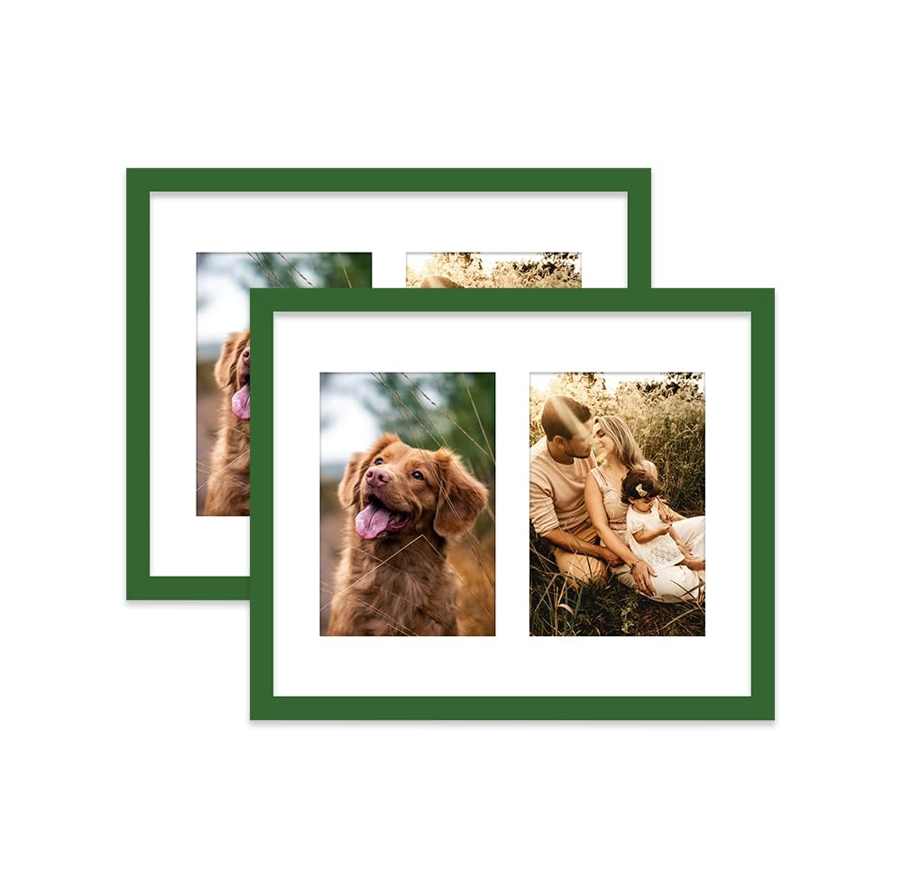 Green Multi Photo Frame - Holds 2 x 6x4 Pictures, Family Collage Picture Frame for Wall Display, 10x8 Frame size, Set of 2