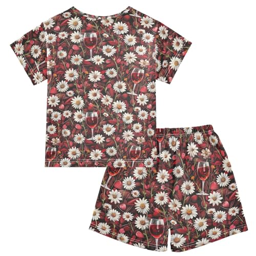 ALAZA Wine Cups Daisy Flowers Pajama Set Short Sleeve Sleepwear Soft Lounge Nightwear2