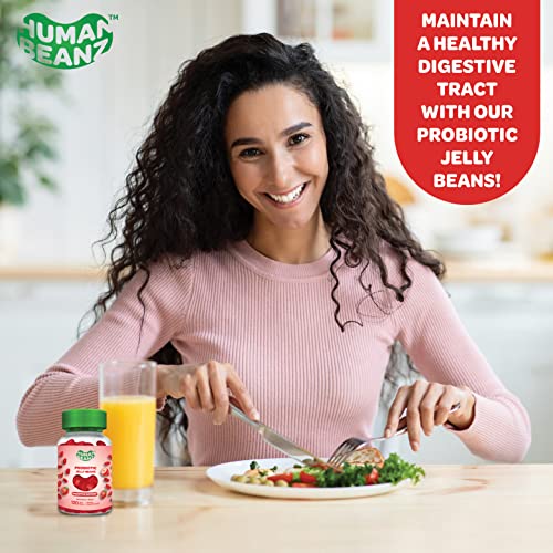 Human Beanz Probiotic Jelly Bean Gummies For Men And Women, Probiotic Supplements For Digestive Health, Nutritional Vegetarian Supplements, 120 Strawberry Blast Jelly Beans, Kosher #TOP3