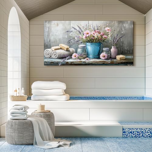 SERIMINO Still Life Large Wall Art, Nature Wildflower Canvas Art Prints, Cozy Scene Retro Aesthetic Painting, Earthy Wall Pictures for Living Room Bathroom Laundry Room Rustic farmhouse Decor 30"X60"