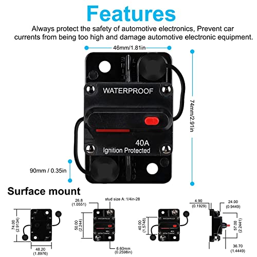 40 Amp Audio Circuit Breaker,12V-48V Dc Fuse Holder,30-300A Breaker Switch,Inline Circuit Breaker With Reset Button,For Automotive Marine Boat Audio System Current Overload Protection #TOP2