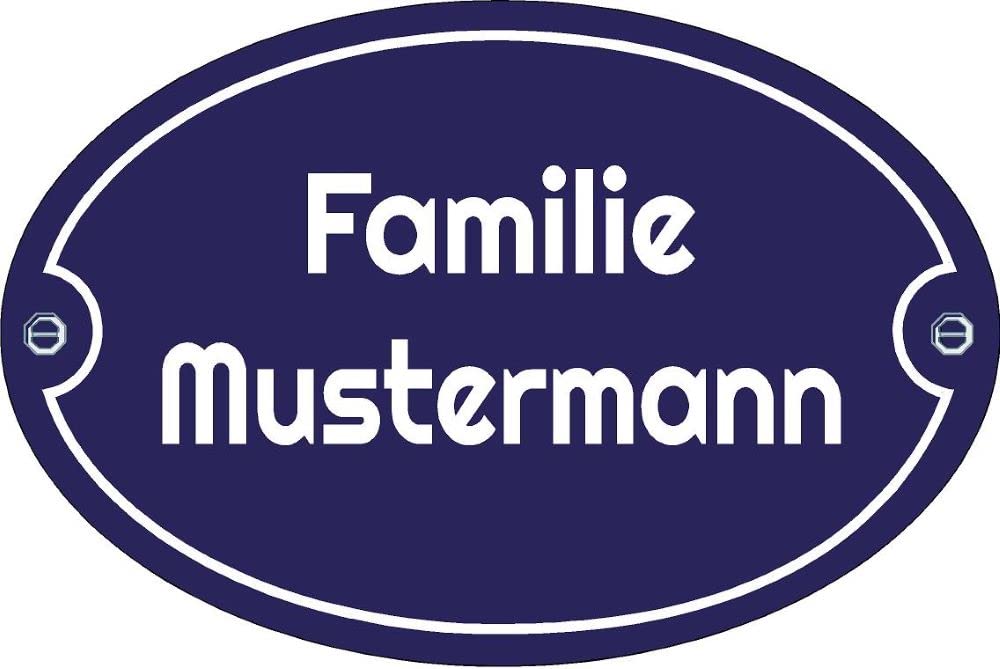 Türschild - Format 120 x 80 mm - Familienname - Emaille - Keramik - Wetterfest. Farben: Blau Grün Anthrazit Dunkelblau Weiß - Wunschtext. J.Pfaffenzeller