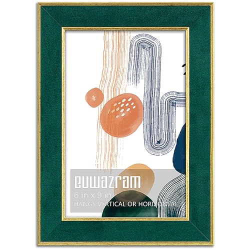 euwazram Suede 6x9 Frame - Single Frame Christmas Elegant Green 6 x 9 Poster Frame 6x9 Picture Frame for Artwork Puzzles Photos and Movie Posters
