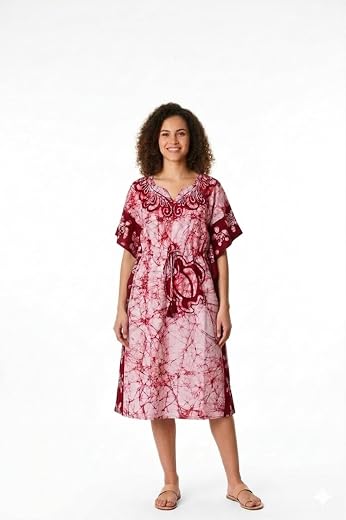 Onekbhalo Printed Cotton Short Kaftan Women Beach Wear Kimiono Gown Dress