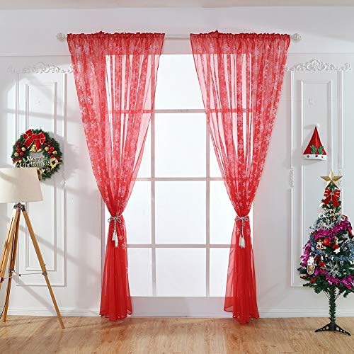 Decorative Sheer Voile Curtains, Snowy Patterned Sheer Window Polyester Fabric Curtains Drape Panel Tulle Curtains for Bedroom Living Room, 78.7x39.4inch
