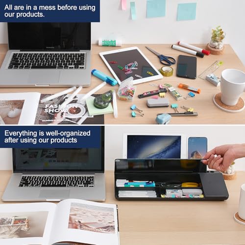 Image of Small Glass Desktop Whiteboard Dry-Erase-Board - Computer Keyboard Stand with Wireless Charger White Board Surface Pad with Drawer, Desk Organizers with Accessories for Office, Home, School Supplies