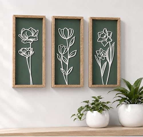 Tide and Tales 3d Green Wall Art, Wooden Botanical Wall Decor, Se...