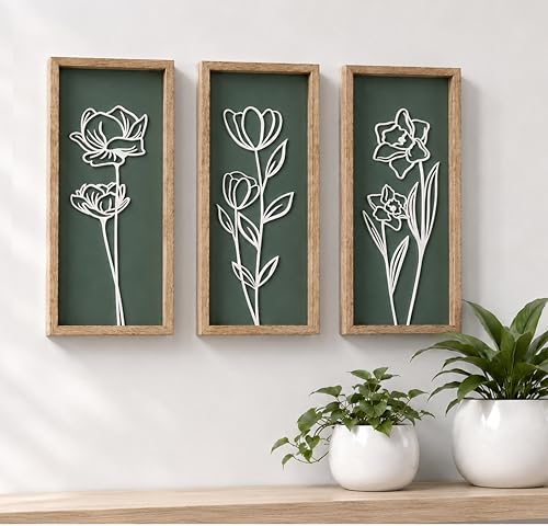 3D Floral Green Wall Art Set